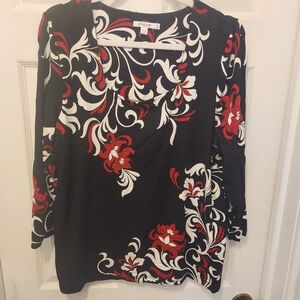Chico's Touch Of Cool Square Neck Black and Red Floral Top